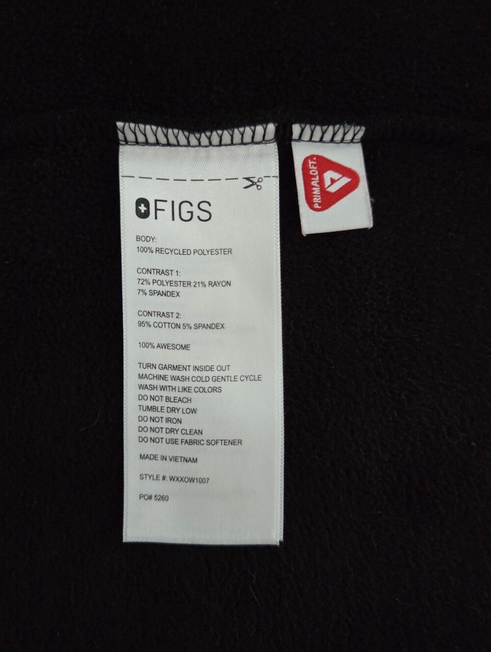 FIGS Black On Shift Fleece Jacket PrimaLoft Full Zip Womens Size Medium - Picture 7 of 7